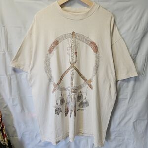 Vintage The Mountain Cream Graphic Peace Sign T-Shirt 90's Single Stitch Delta